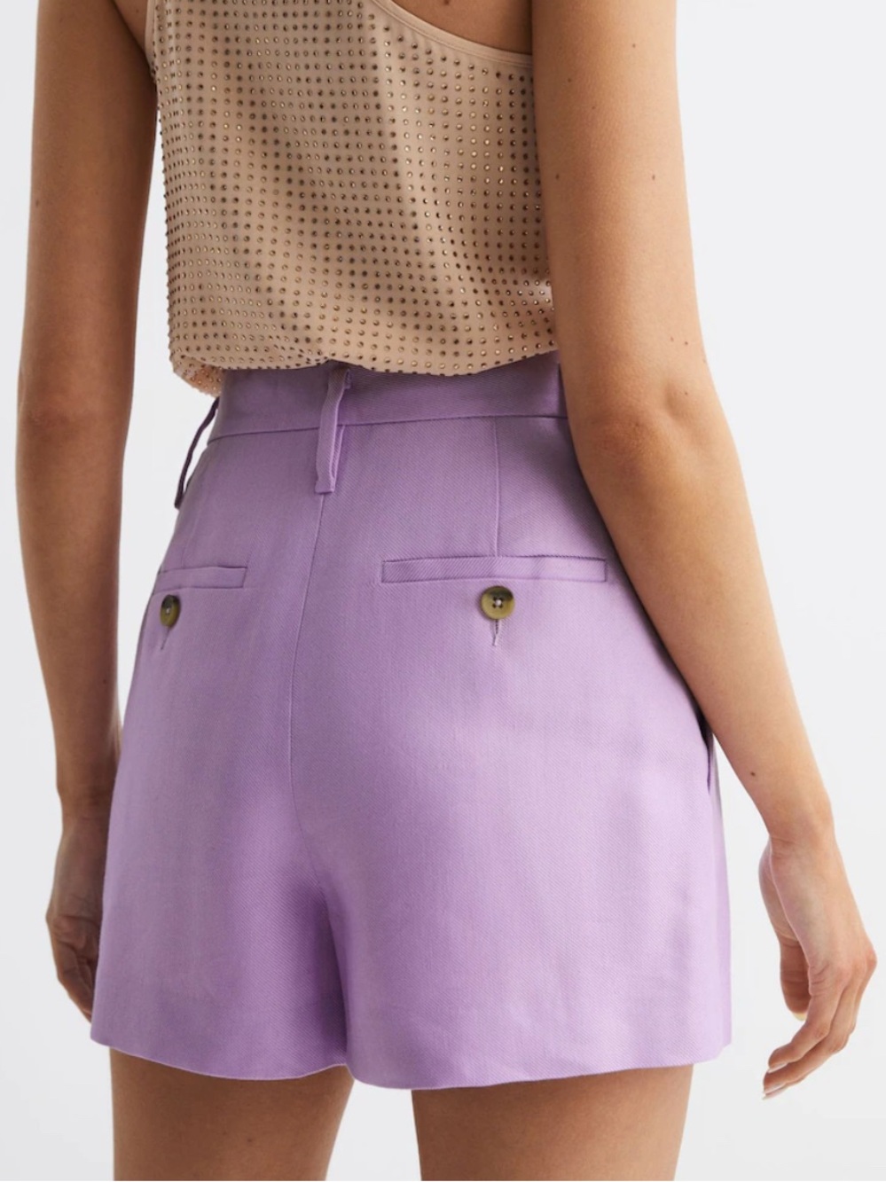 REISS Holly pleat front shorts Linen, Lilac US 8/ UK 12 NEW! - Picture 3 of 7